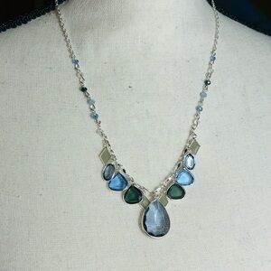Time and Tru Silver Tone Necklace with Blue and Green Accents 20" Lightweight